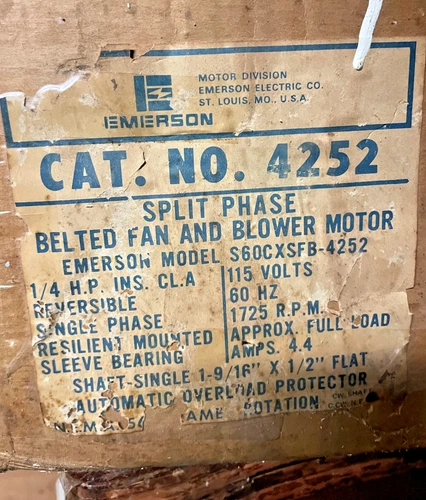 1/4hp Fan Blower Motor Emerson S60CXSFB-4252 Rebuilt & Tested