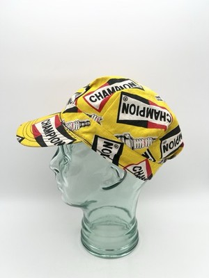 Vintage 70s Champion Spark Plug All Over Print Hat USA Made Racing