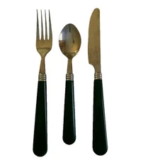 Lot of 48 Knives Forks & Spoons Green Handle Stainless China Holiday Christmas