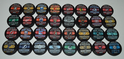 #ad HOCKEY PUCKS ALL 32 NHL TEAMS Complete Set quot;Property Ofquot; Logo Puck Lot NYR UTAH C $269.99