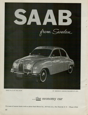 1959 SAAB Economy Car Sedan Sweden Builder of Jets Original Vintage Print Ad