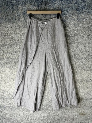 Bay Bay Pants Womens One Size Gray Linen Wide Leg Cropped Wrap Slit Casual