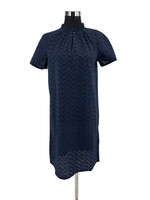 Cyrillus Kurzes Kleid Mit Lochstickerei Und Volants Am Kragen Gr. 36 Kleid Blau