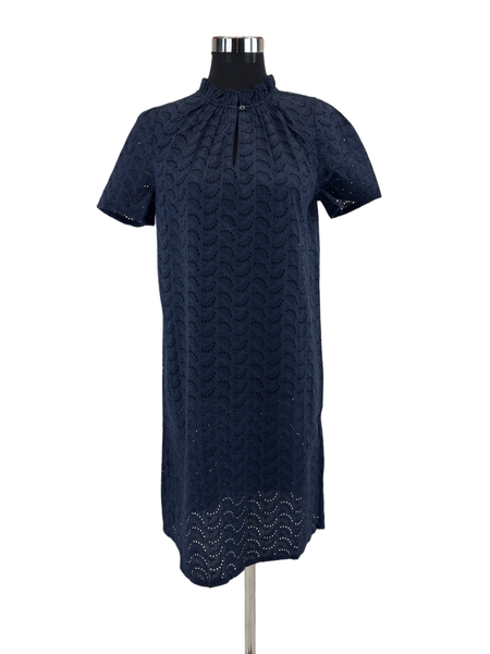 Cyrillus Kurzes Kleid Mit Lochstickerei Und Volants Am Kragen Gr. 36 Kleid Blau-image