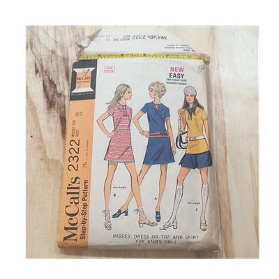 McCall's Step-by-Step 2322 Misses Dress Top Skirt Sewing Pattern Cut 12 1970s