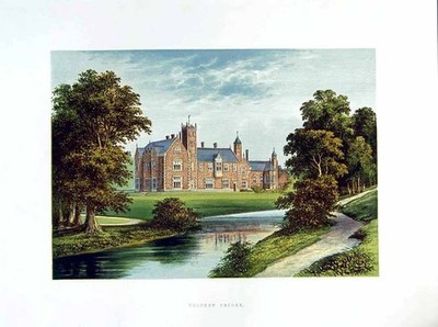 Original alter antiker Druck 1880 Dickicht Priorat Yorkshire Dunnington-Jefferson 0