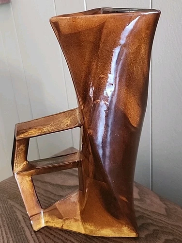 Vintage MCM Anna Van Briggle Pottery 9 1/4" Ewer Mustard / Brown Glaze 1954-1968
