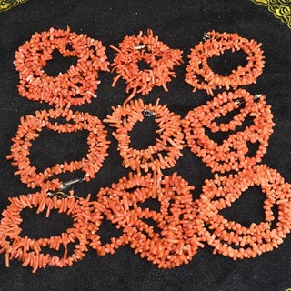 9 Antique Red Natural Mediterranean Coral Bead Necklace lot Sale 276g
