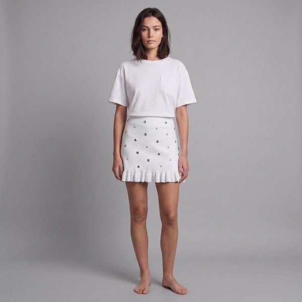 Sandro Women's White Knit Tassels Short Skirt Size 34 FR 4 UK 2 US SFPJU01013-image