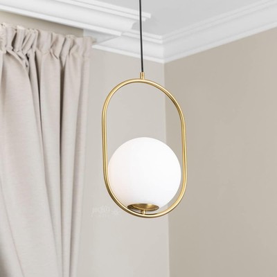 Milchglas Pendelleuchte Lampenschirm Decke weiß Kugel gold Wohnzimmer