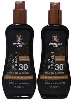 x2 Australian Gold Spray Gel Sunscreen Instant Bronzer SPF 30 New 1 Cracked Lid