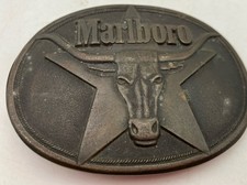 Marlboro Solid Brass Belt Buckle By Philip Morris Longhorn Design Vintage 1987