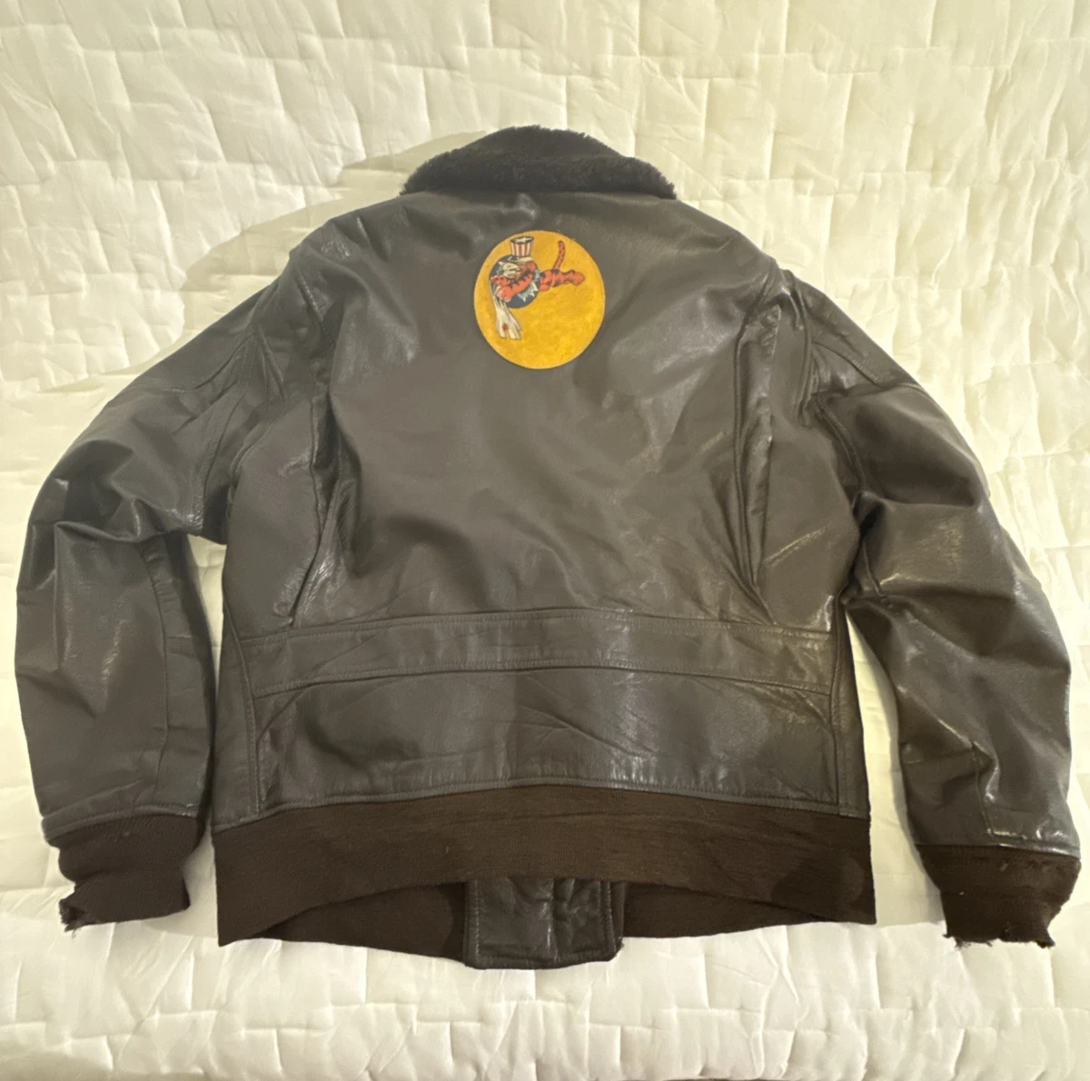 Navy Leather Flight Jacket In Vintage Outerwear Coats & Jackets