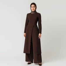 2pcs Muslim Women Long Sleeve Abaya Pants Sets Islamic Turkey Kaftan Ramadan New