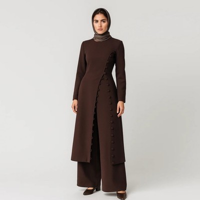 Women Muslim Abaya Long Sleeve Blouse Top Pants Sets 2 Piece Kaftan Islamic Arab