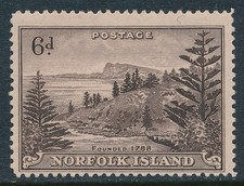 1947 NORFOLK ISLAND BALL BAY 6d PURPLE BROWN MINT HINGED MH SG9