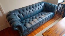 World of Leather Blue Tufted Chesterfield Leather Sofa 210 x 95 x 78cm