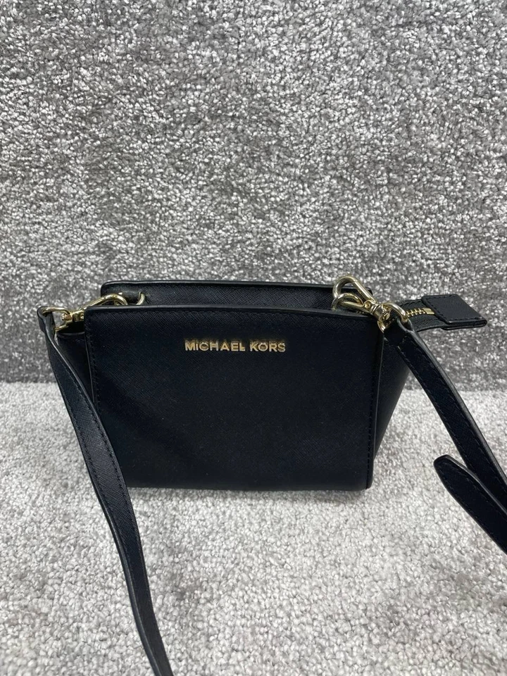 Сумки Michael Kors Mini Selma черные кожаные съемные регулируемый ремень через плечо - Изображение 2 из 4