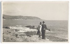 ANTICA FOTO RITRATTO ELEGANTE COPPIA IN RIVA MARE - 1930