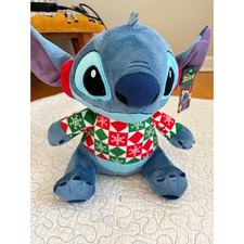 Disney Stitch Christmas Plush Holiday Snowflake Sweater Earmuffs New NWT