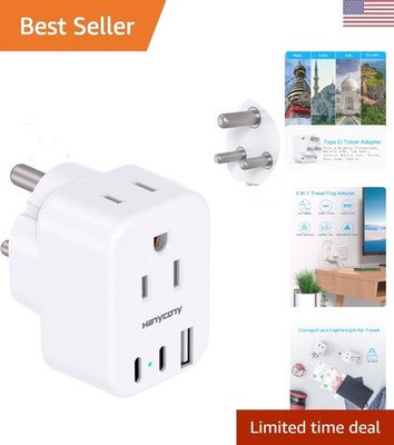 Versatile 5-in-1 Type D Plug Adapter: Travel to India with Fast Charge USB Ports