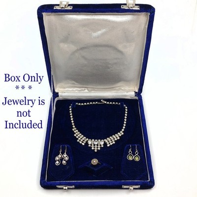 Vtg Blue Velvet Necklace Ring Earring Lined Molded Jewelry Presentation Box Only