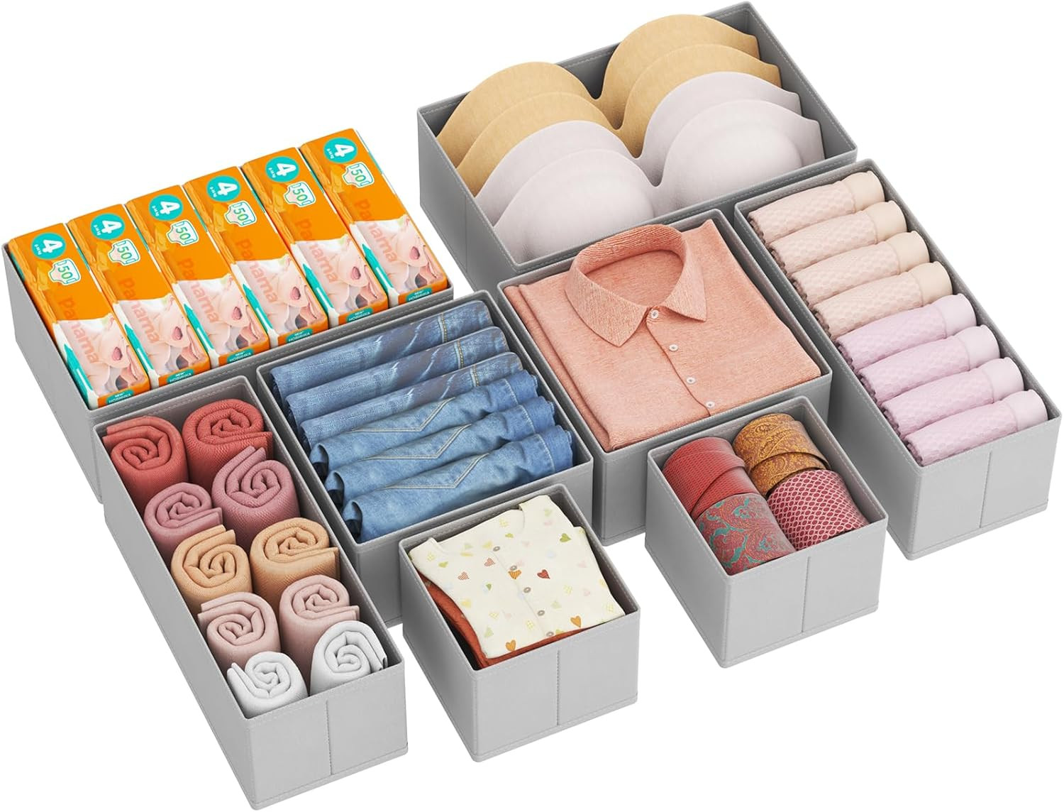 8 Pezzi Organizer Cassetti, Divisori per Cassetti in Tessuto, Organizer Armadio,