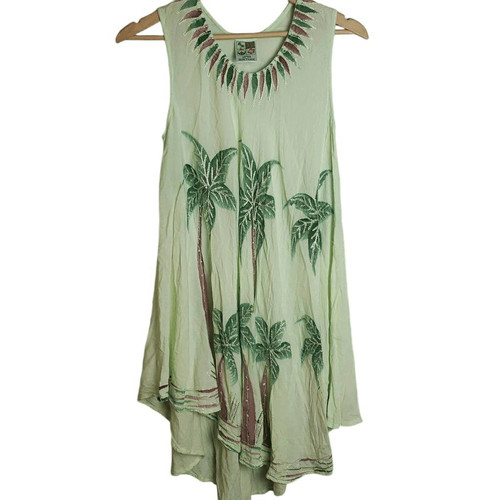 Vintage India Boutique Green Palm Tree Beach Dress One Size