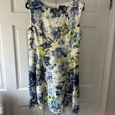 Tahari Arthur S Levine Women’s Size 12 Blue Aqua Floral Lined Fit N Flare Dress