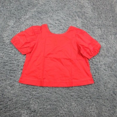 LOFT Shirt Womens Petite Large Short Sleeve Scoop Neck Puff Sleeve Blouse NWT