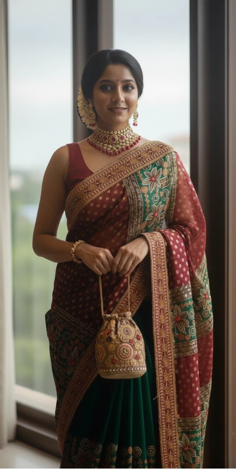 Used Indian Saree Party Wear Wedding Sari Bollywood Ethnic Pakistani - Image 3 of 4