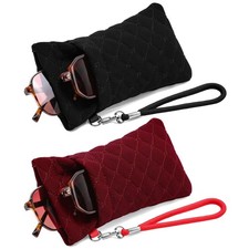 2Pack Double Glasses Case Soft Eyeglass Pouch Squeeze Top Sunglasses Bag with...