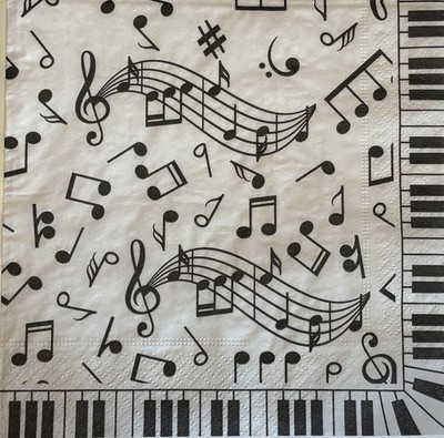 two Individual Music Piano Keys Luncheon decoupage Paper napkins Black White