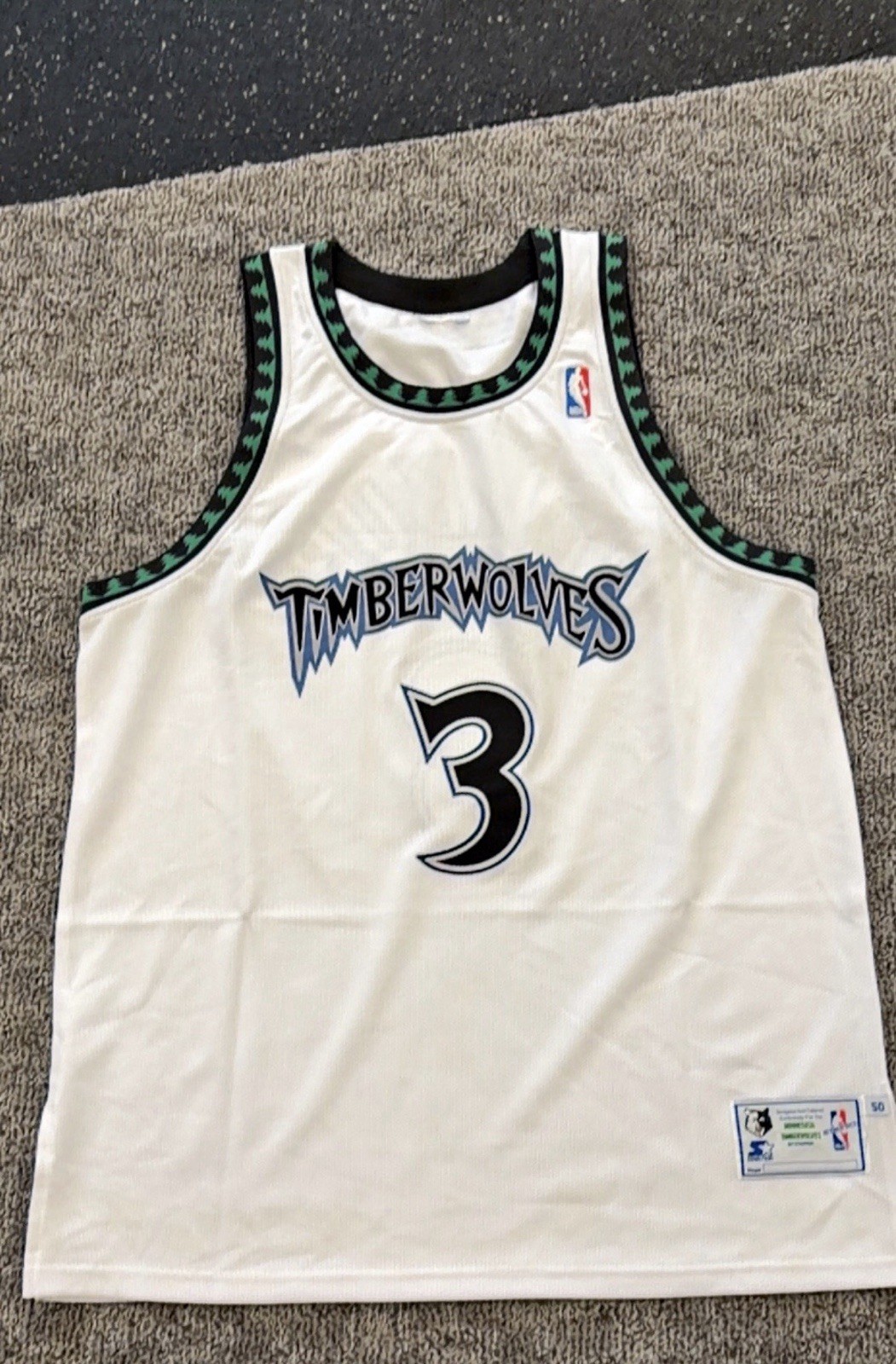 Vintage Starter Stephon Marbury Timberwolves Jersey Mens 50 NBA Authentic White