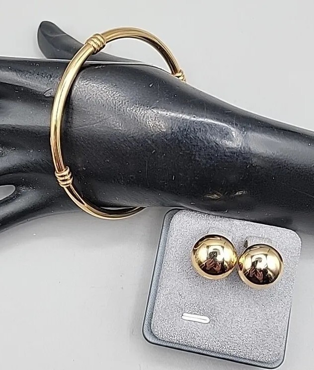 Vintage Pierre Balmain Paris Bangle 8.5" Bracelet & Post Earrings Gold Plated image 4