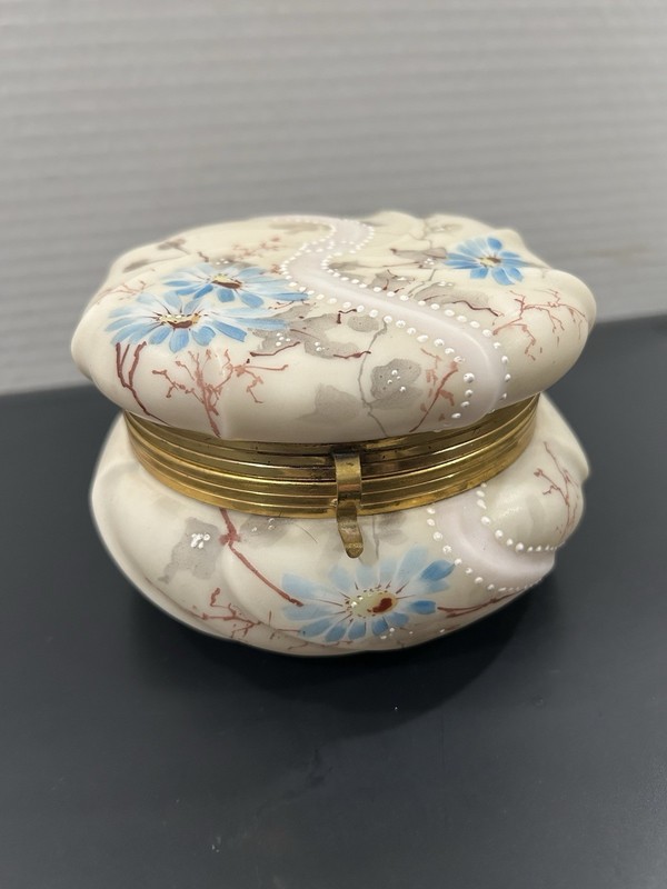 Antique Wave crest Dresser Box/C.F. Monroe/ Opal Glass 5.5”