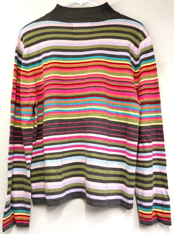 Sag Harbor algodão arco-íris listrado gola redonda tripulação feminina tamanho M para todas as estações. - Imagem 3 de 4