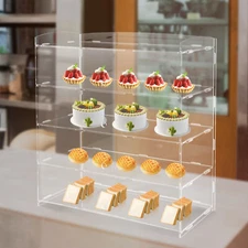 Acrylic Clear Display Case Bakery Pastry Display Case 4-Tier Showcase Countertop