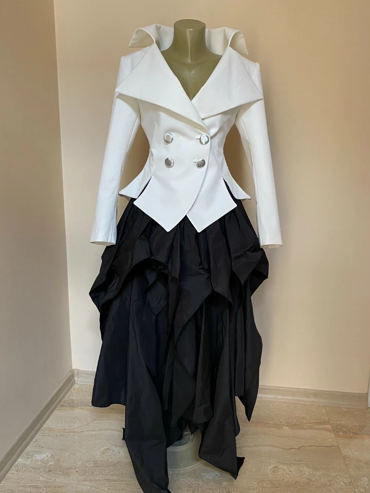 Formal womens Tailcoat, Tuxedo tails women, White tailcoat, Steampunk jacket - Image 4 of 4