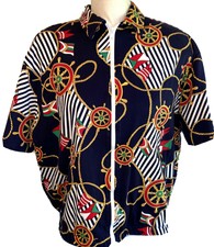 Vtg 80s Stephen Williams Womens Nautical Sailing Flags S/s Blue Jacket Lined L