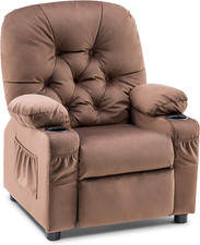 Big Kids Recliner Chair with Cup Holders for kids Side Pockets Velvet Fabric