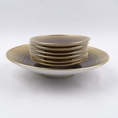Fürstenberg Fuß Schale mit 6 kleinen Schalen Art Deco Modell 01350 Spritzdekor