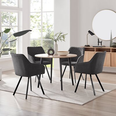 Koko 100cm Round Dining Table & 4 Falun Fabric Dining Chairs Black Leg ...