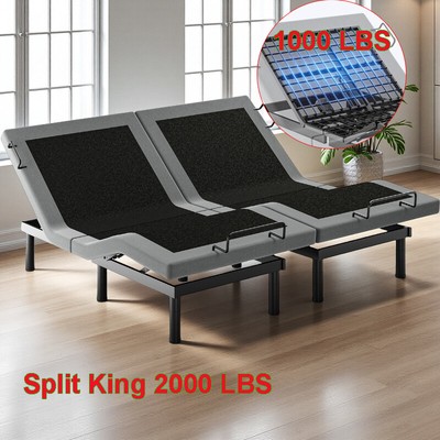 Adjustable Bed Frame Electric Metal Bed Base Backlit Remote Quiet Motor 1000lb
