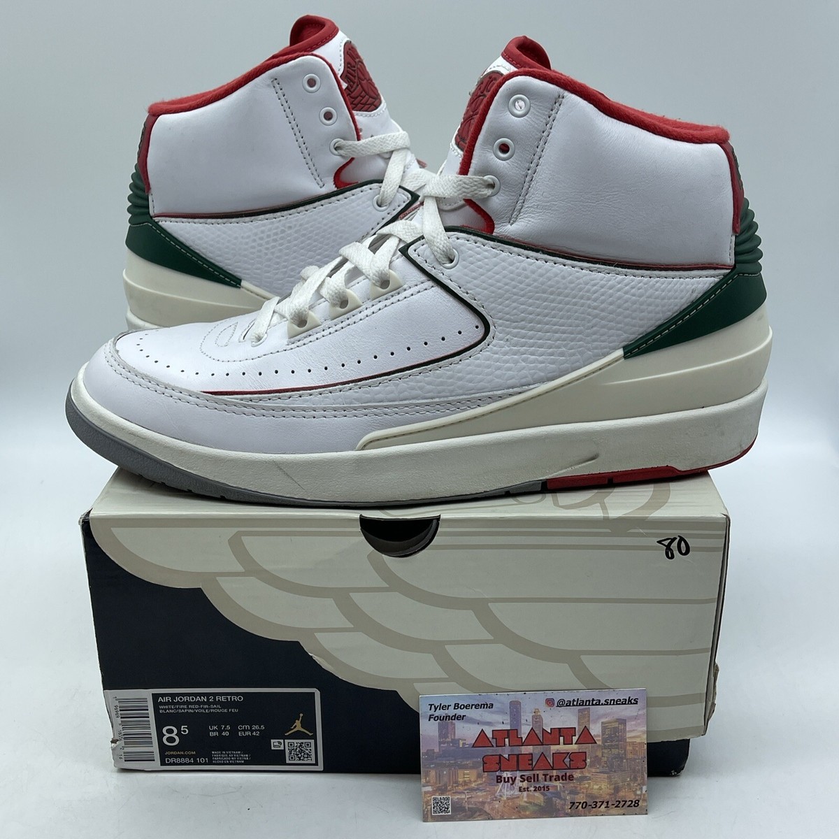 Size 8.5 - Air Jordan 2 Retro Origins Red Green White Size 8.5 - Air Jordan 2 Retro Origins Red Green White