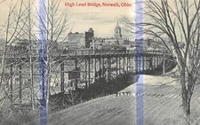 NORWALK Ohio postcard Huron County US USA High Level train trestle bridge