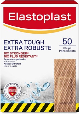 Elastoplast Extra Tough Waterproof Adhesive Bandages 50 Strips, Beige