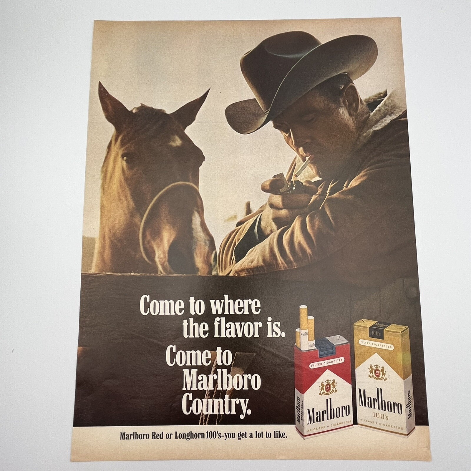Marlboro Cigarettes 1968 Vtg Print Ad 10"x13.75" cowboy horse Marlboro