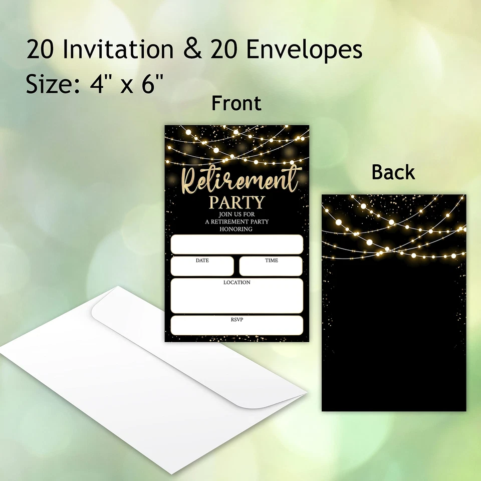 Retirement Party Invitations Cards - Gold Sparkles & Black Surprise party Sup... - Image 4 of 4
