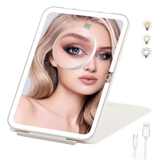 7x9.5 Inch LED Travel Mirror with 10X Magnifying Round Mirror